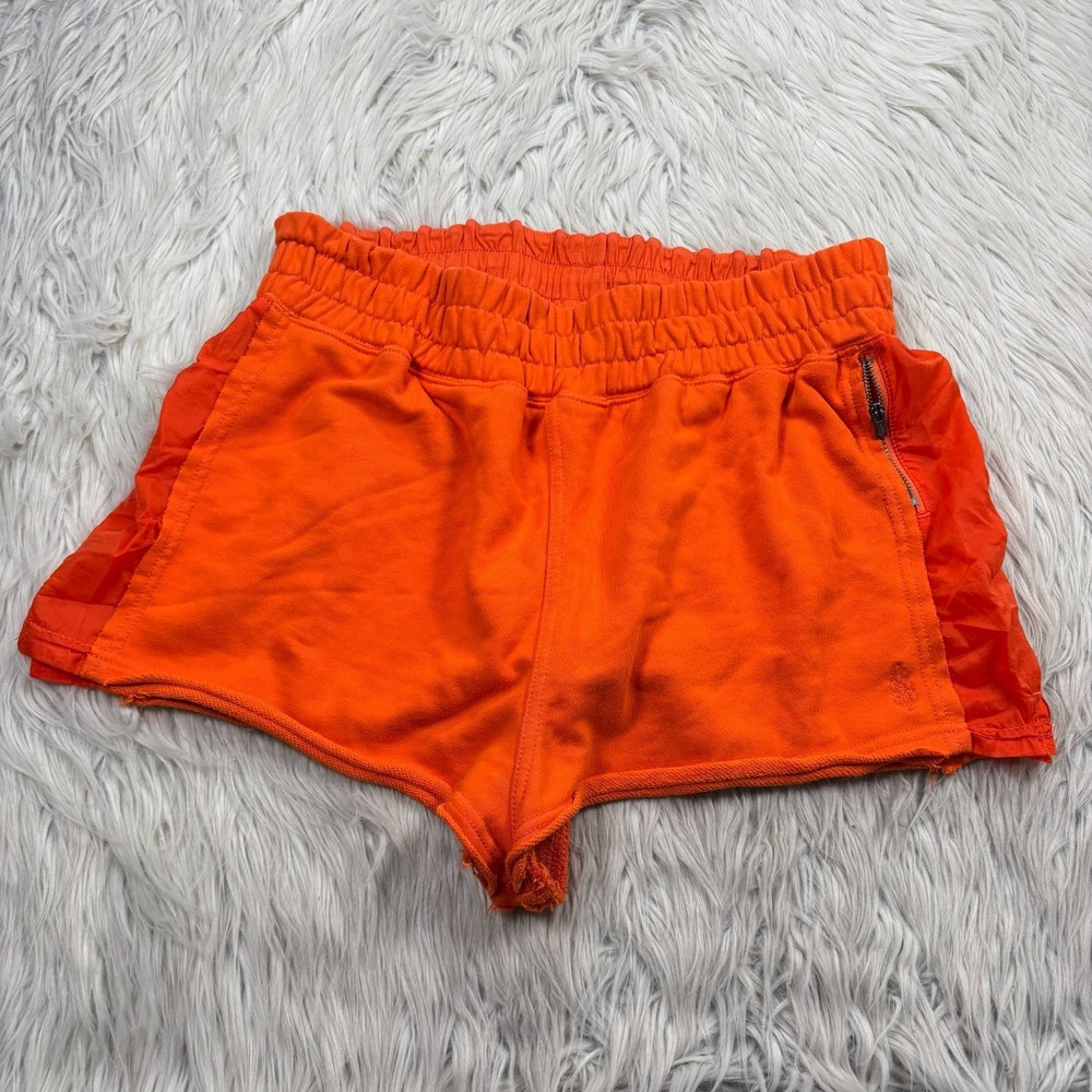 Free People Movement Women's L Orange Halfway There Shorts Side Stripe Lounge